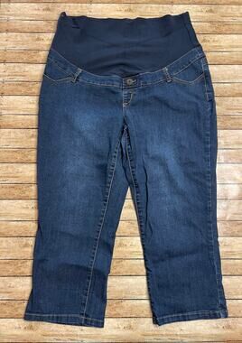 Thyme Maternity Slim Cropped Capri Stretch Jeans 4 Pocket Size Large